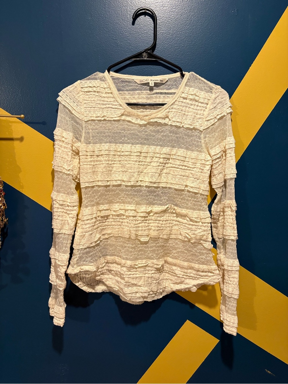 RACHEL Rachel Roy Cream Sheer & Lace Panel Long Sleeve Top EUC